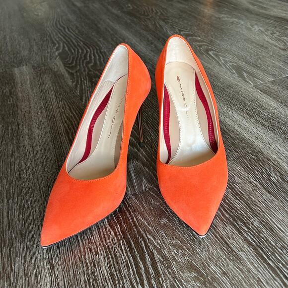 EUC Enrico Cuini Farah Tangerine Suede Pumps 35.5 C Rose Gold Heel ALIA Tech 4in - Picture 6 of 16